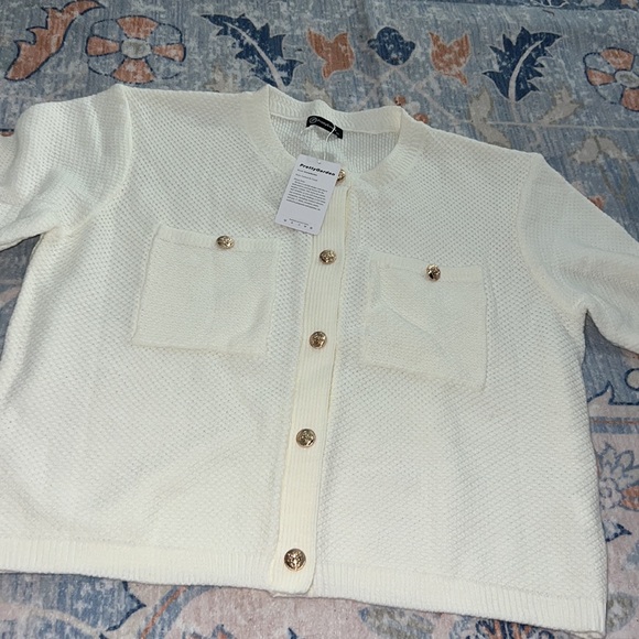 Button Down Shirts Casual Short Sleeve Crew Neck Ribbed Knit Blouse Top Cardigan - Picture 4 of 5